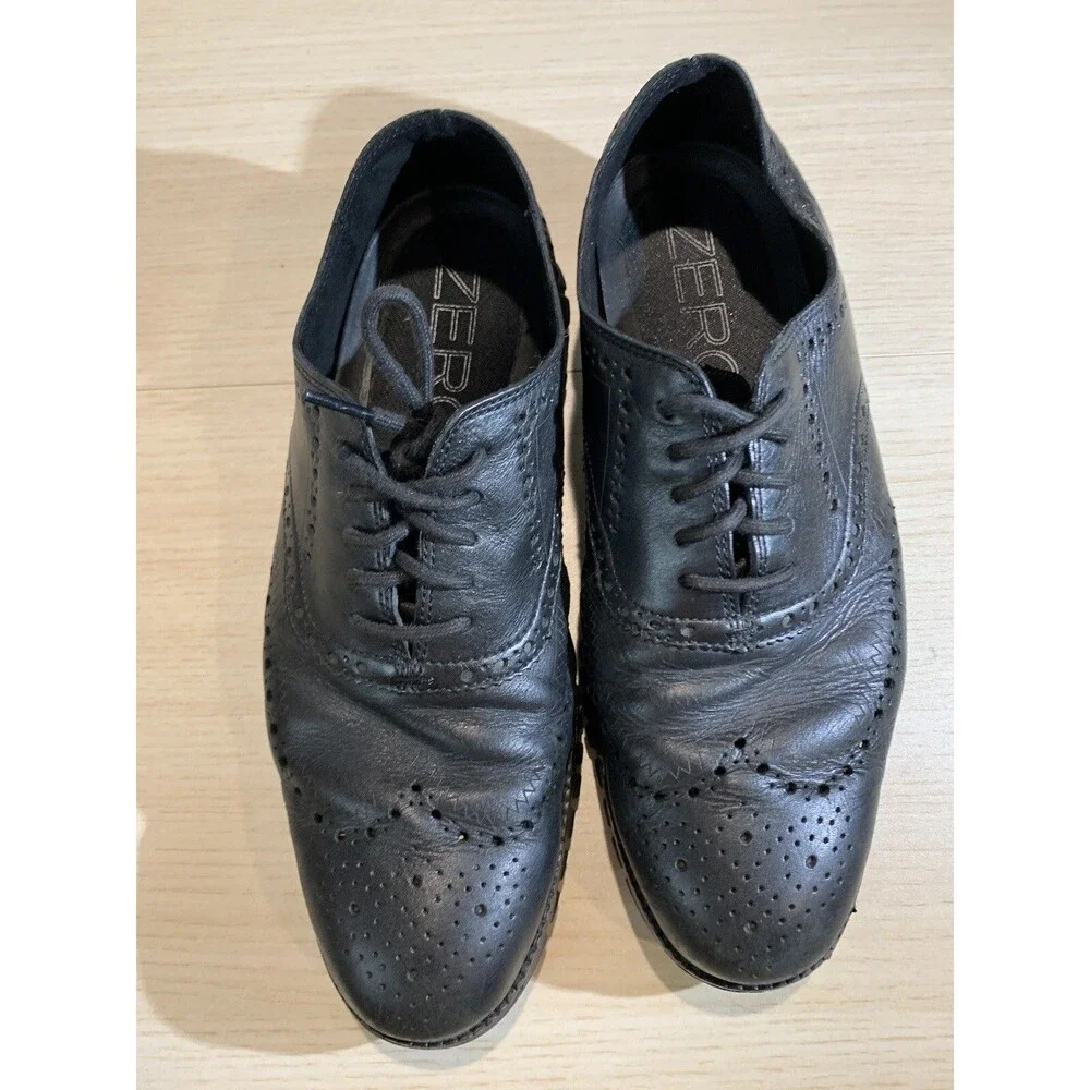 Cole Haan Men's Black on Black Zerogrand WingTip Ox Leather Oxford Sz 9.5